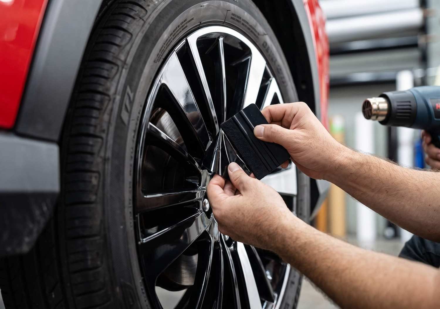 Rim coating applied to a car wheel